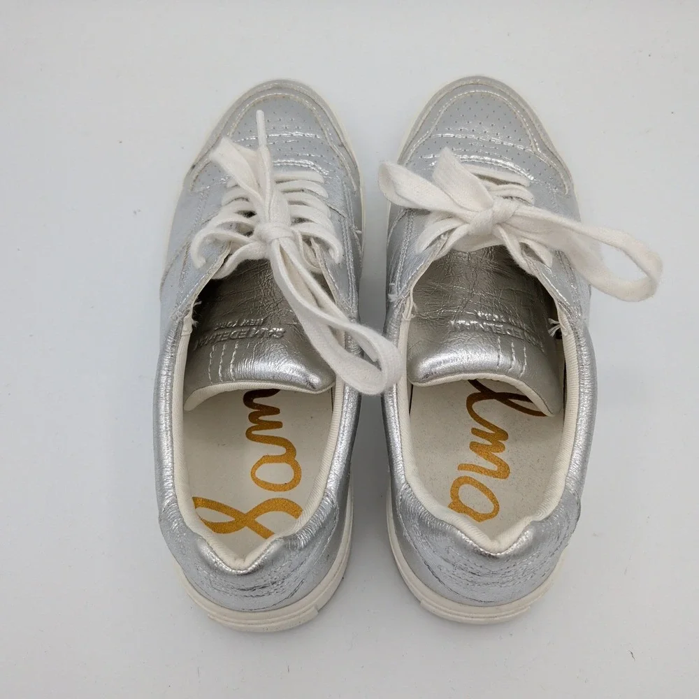 Sam Edelman Edie‎ Silver Metallic Low Top Sneakers Womens Size 6M SE-1980